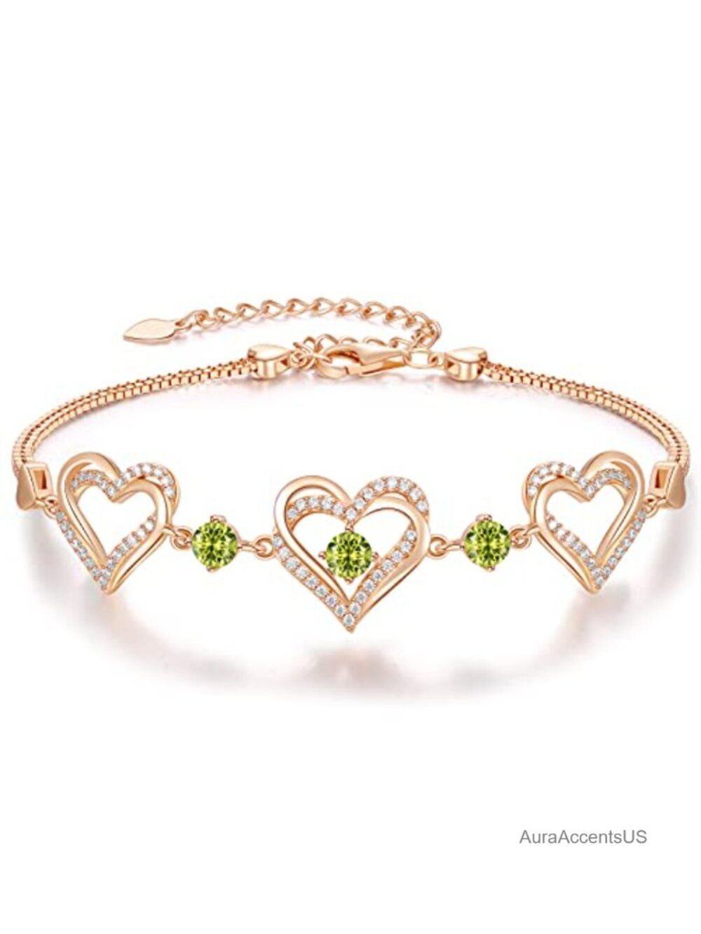 Hypoallergenic Birthstone Charm Bracelet Gift for Women Rose Gold Plated Brass